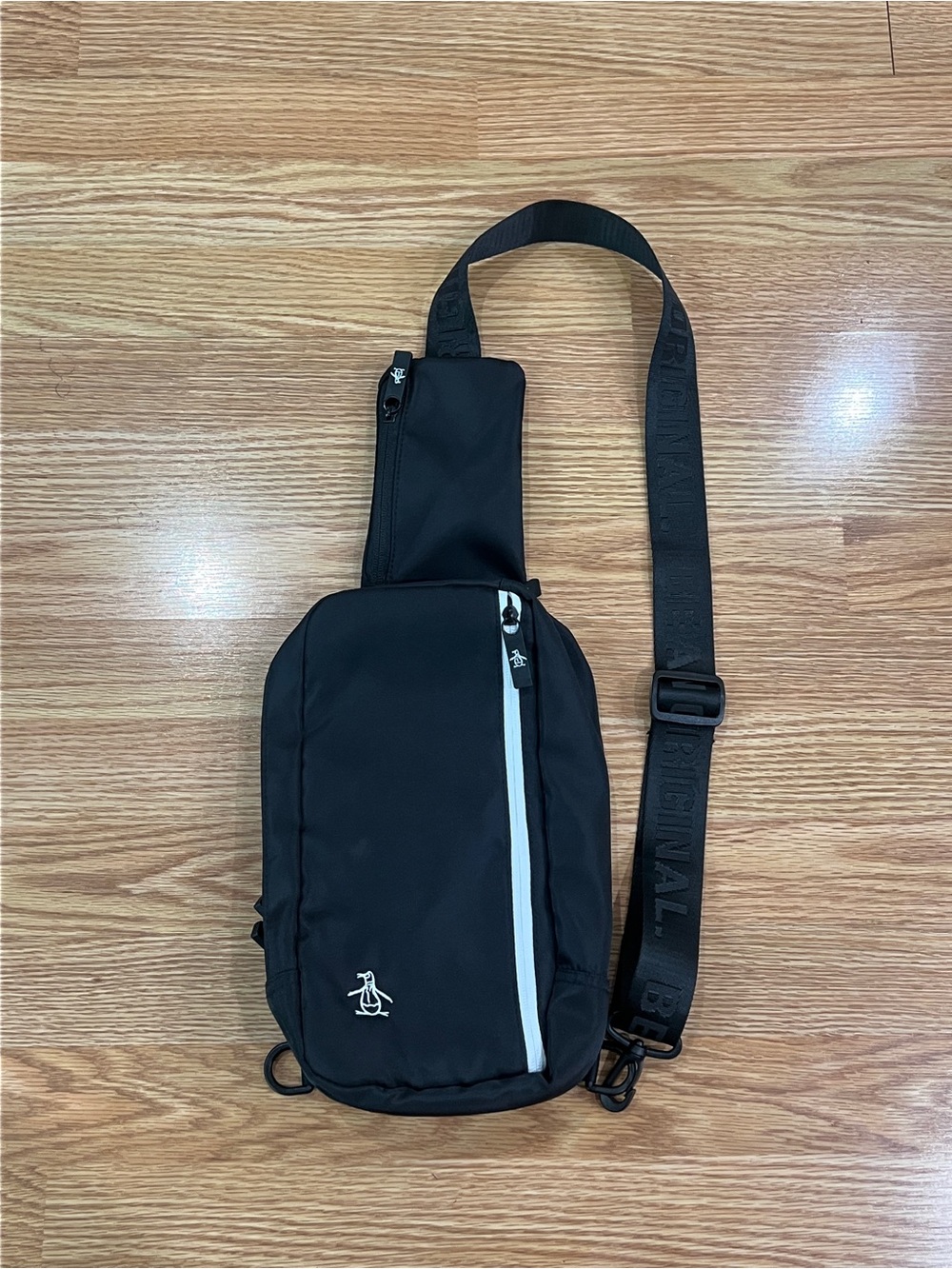 Original Penguin Black Sling Belt Bag with White Accent